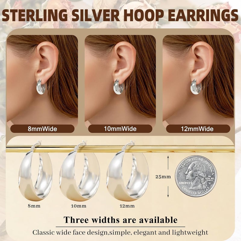 Senteria 12mm Wide Thick Hoop Earrings 925 Sterling Silver Hoop Earrings for Women Hypoallergenic 14K Real Gold Plated Hoops Large Earring Lightweight Chunky Hoops Earring for Women 25/30/40/50MM - Image 4